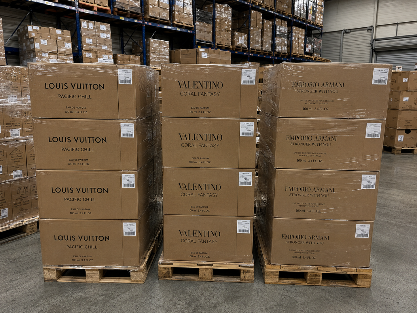 Branded fragrance pallets in bonded warehouse